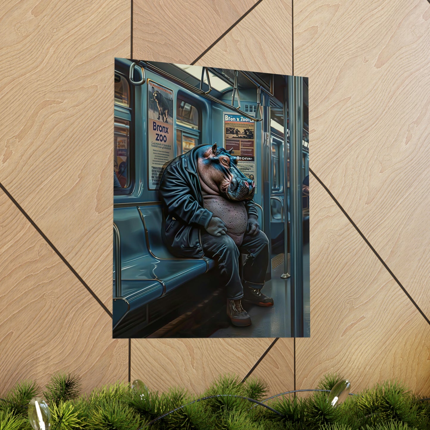 Hippo in NY Subway, Hippo Wall Art