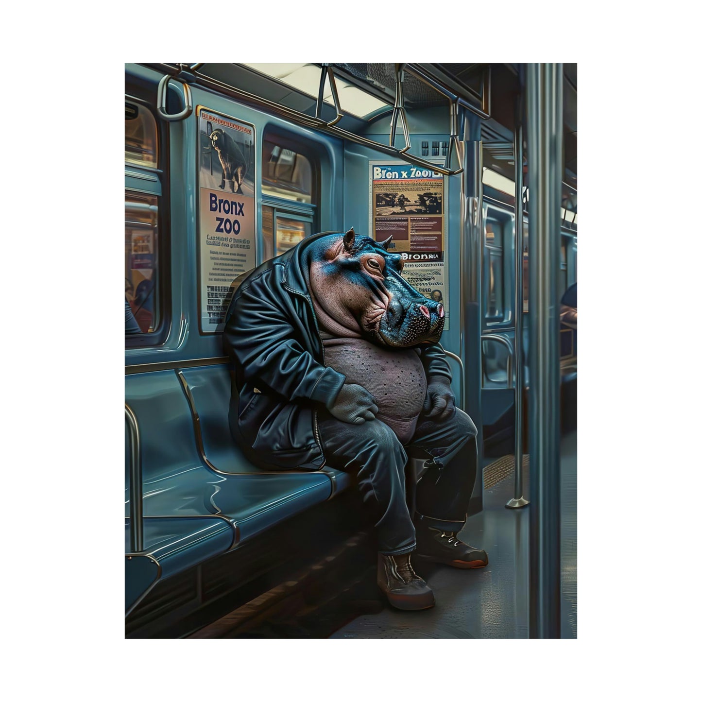 Hippo in NY Subway, Hippo Wall Art