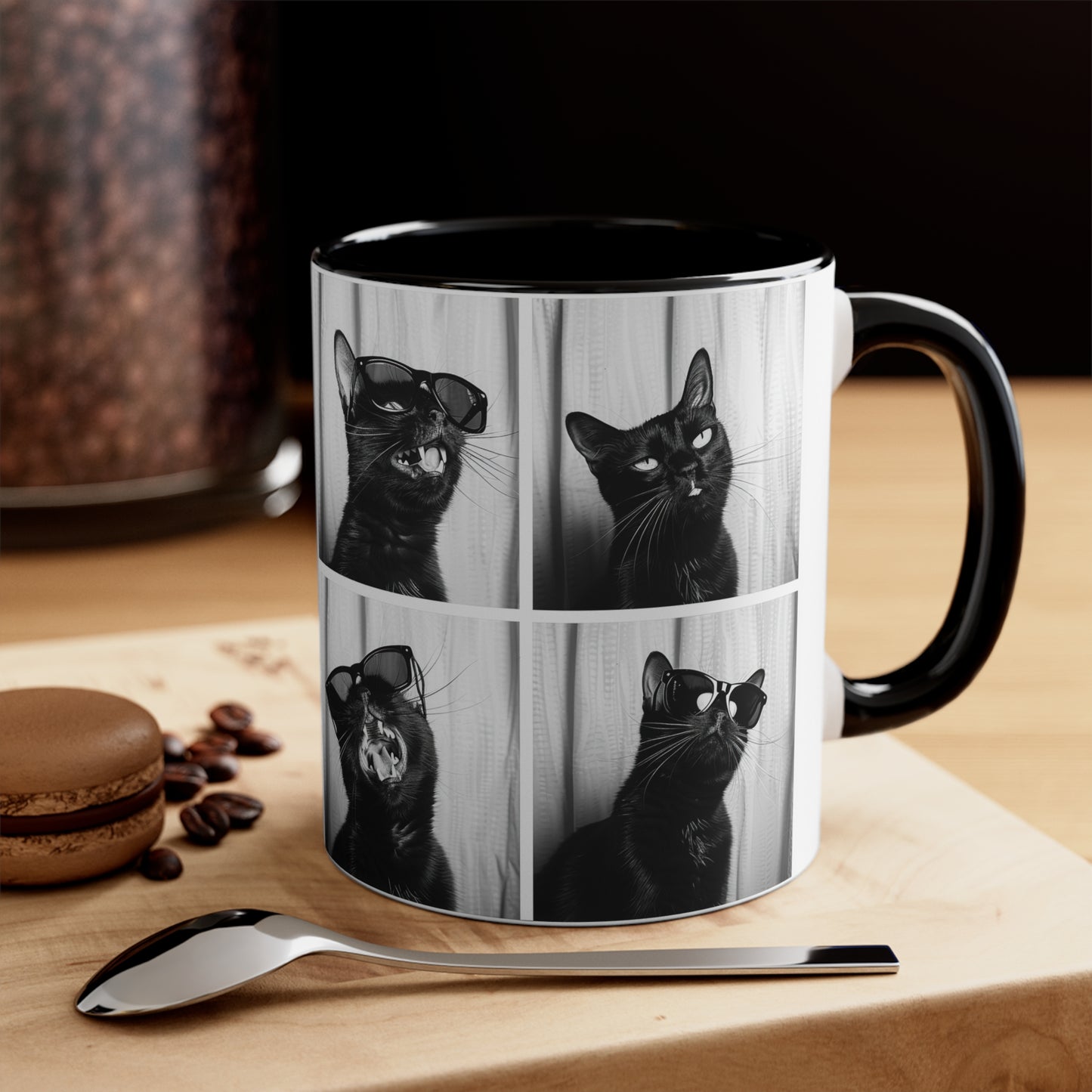 Black Cat Photo Booth Accent Coffee Mug, 11oz