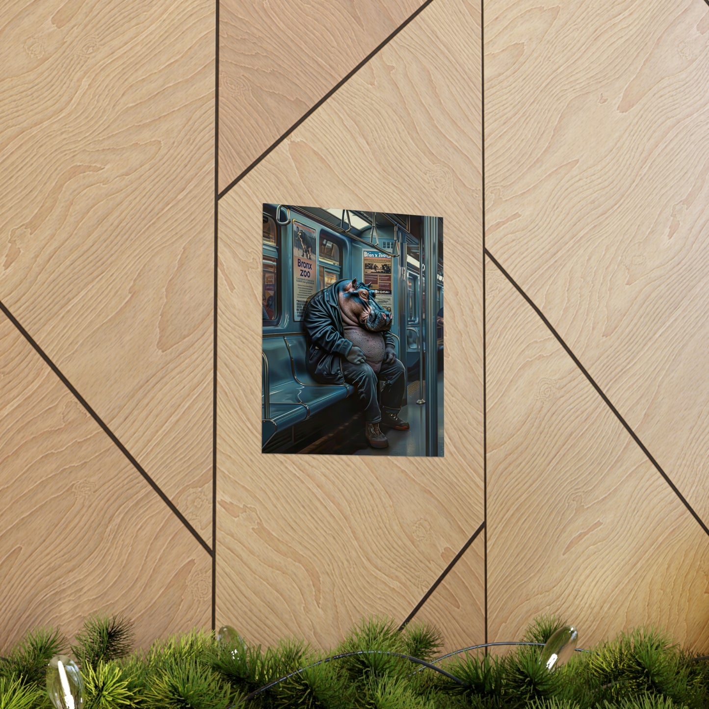 Hippo in NY Subway, Hippo Wall Art