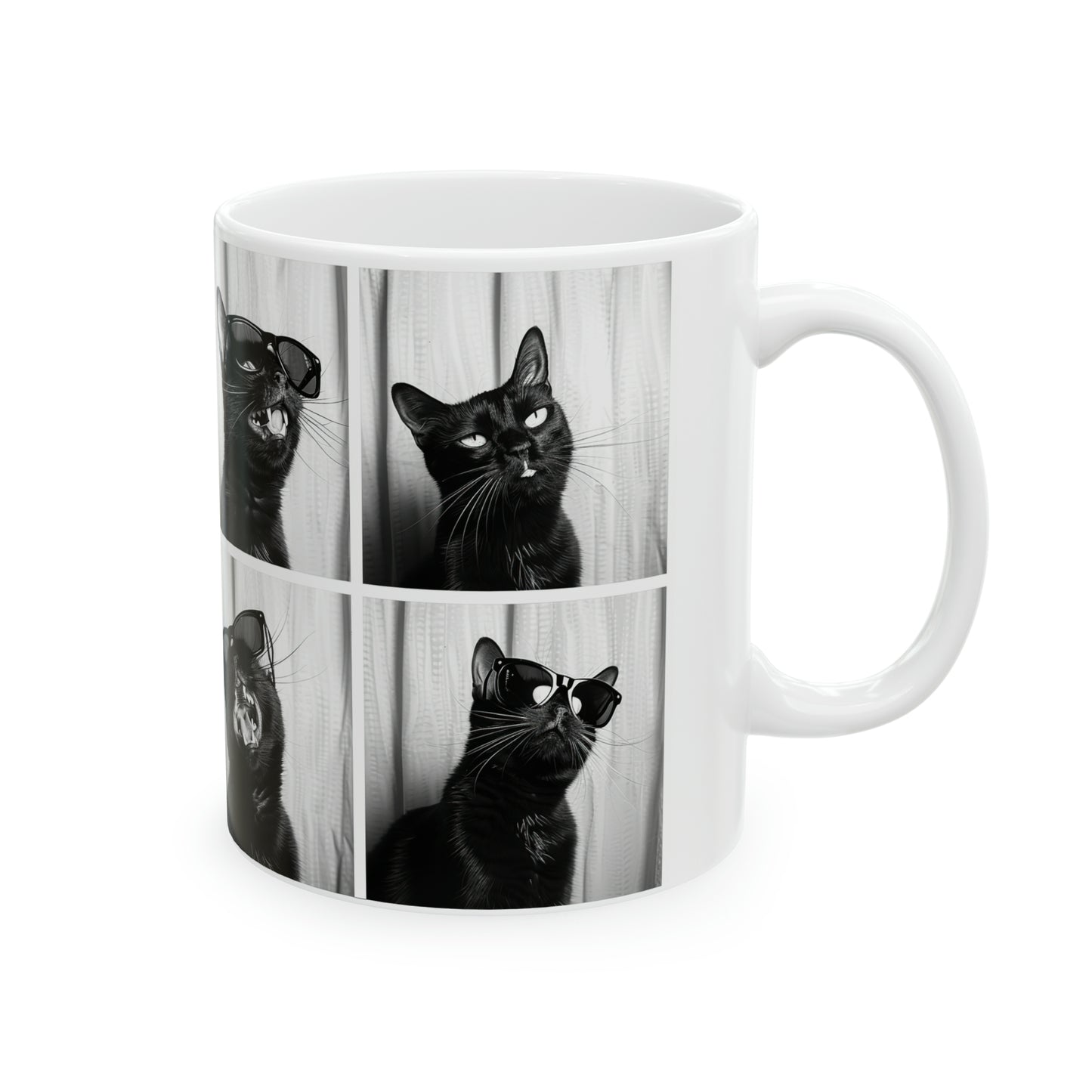 Black Cat Photo Booth Accent Coffee Mug, 11oz