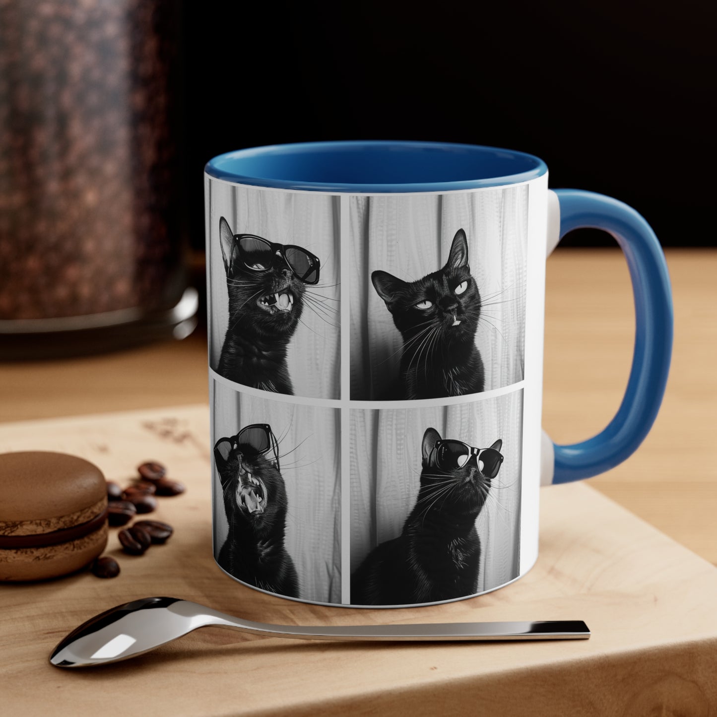 Black Cat Photo Booth Accent Coffee Mug, 11oz