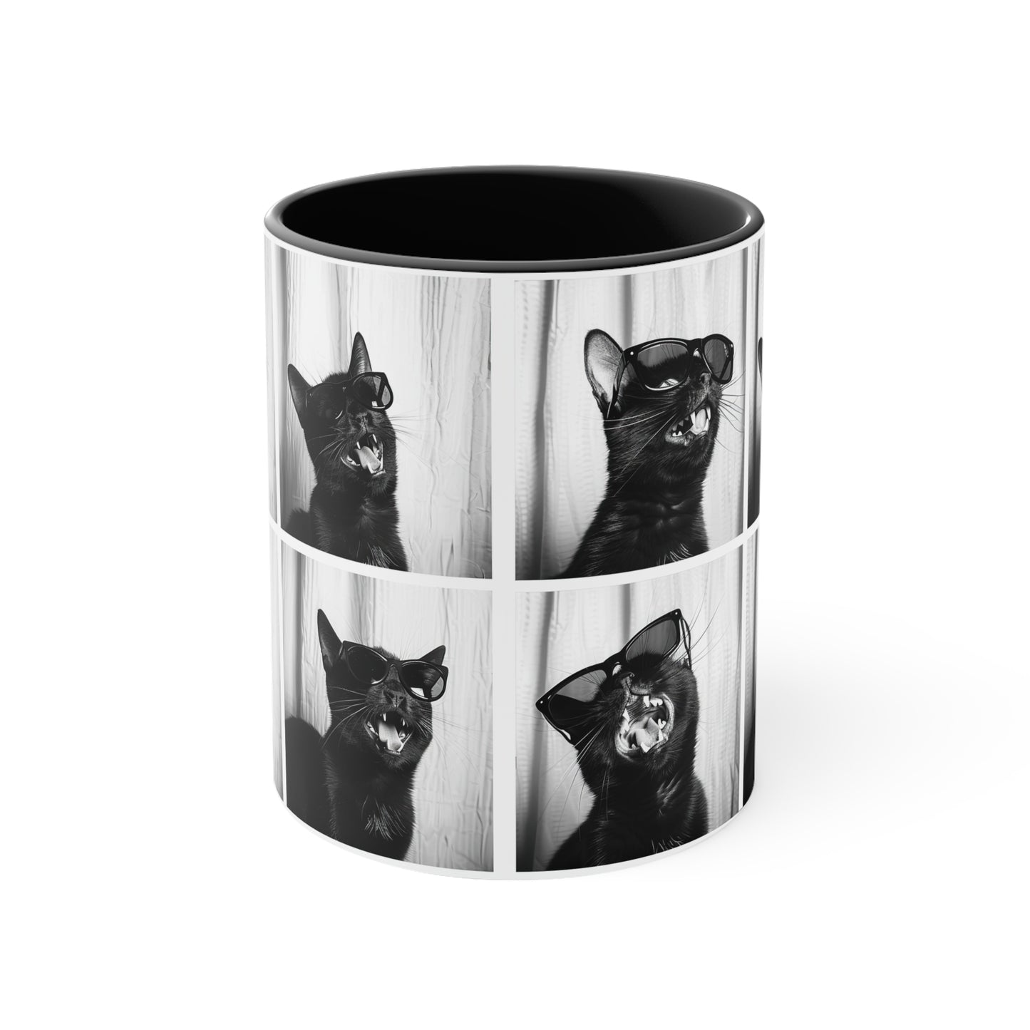 Black Cat Photo Booth Accent Coffee Mug, 11oz