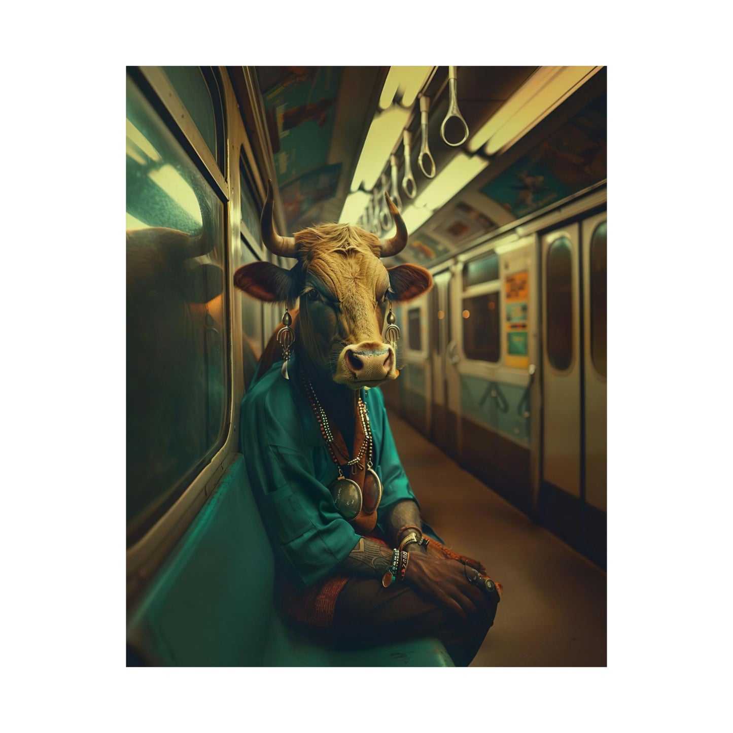 Cow in NY Subway, Cow Wall Art