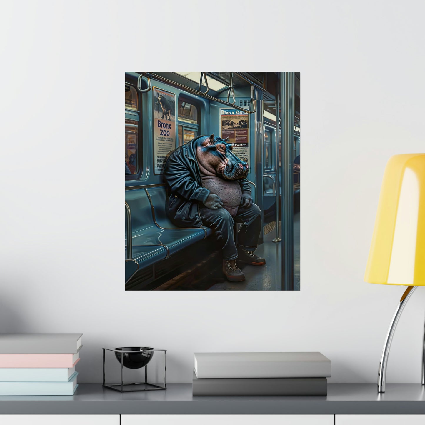 Hippo in NY Subway, Hippo Wall Art