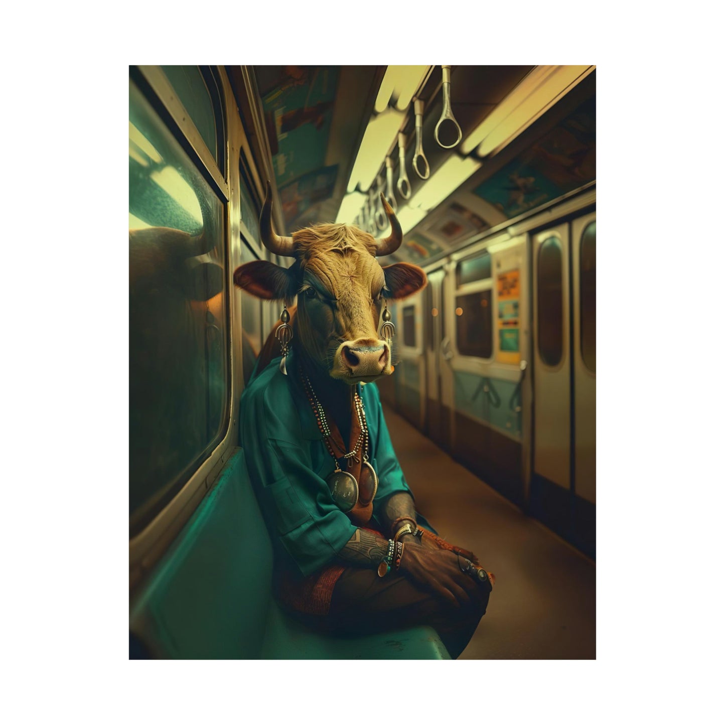 Cow in NY Subway, Cow Wall Art