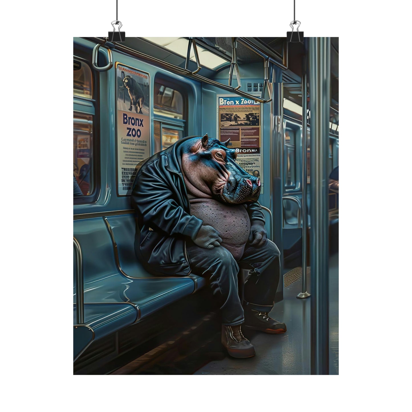 Hippo in NY Subway, Hippo Wall Art