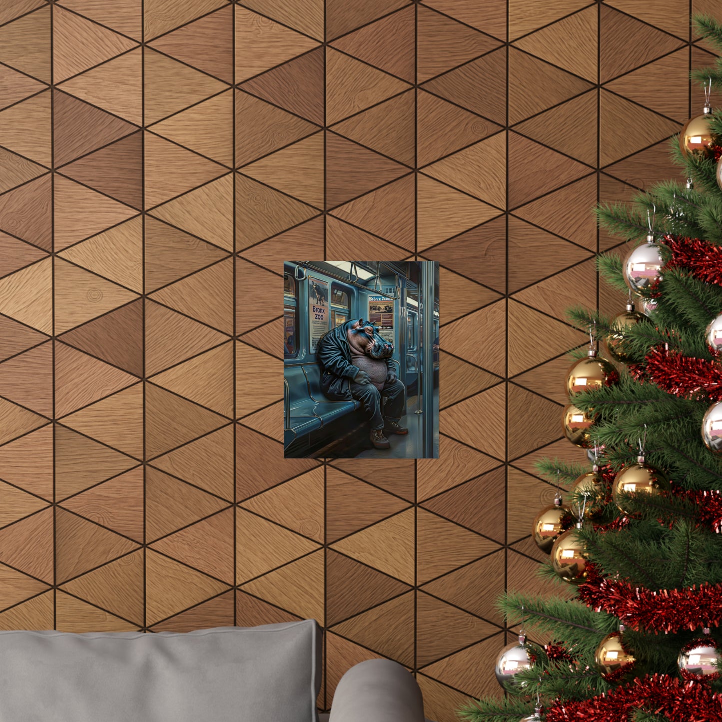 Hippo in NY Subway, Hippo Wall Art