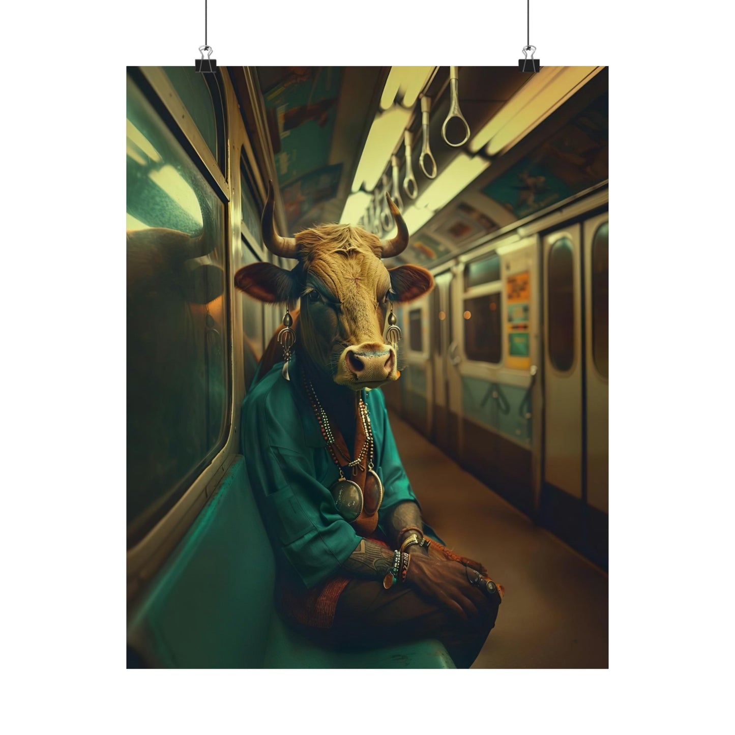 Cow in NY Subway, Cow Wall Art