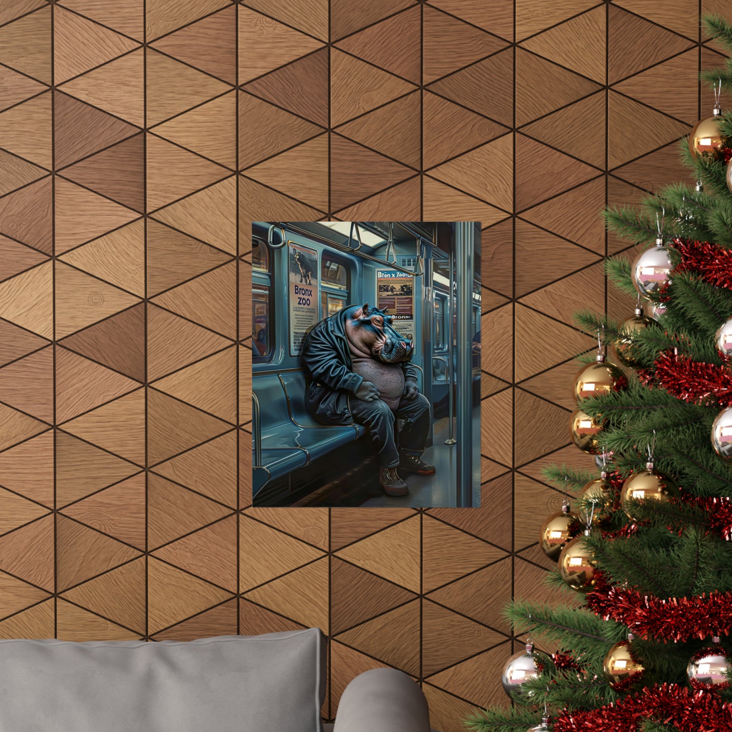 Hippo in NY Subway, Hippo Wall Art