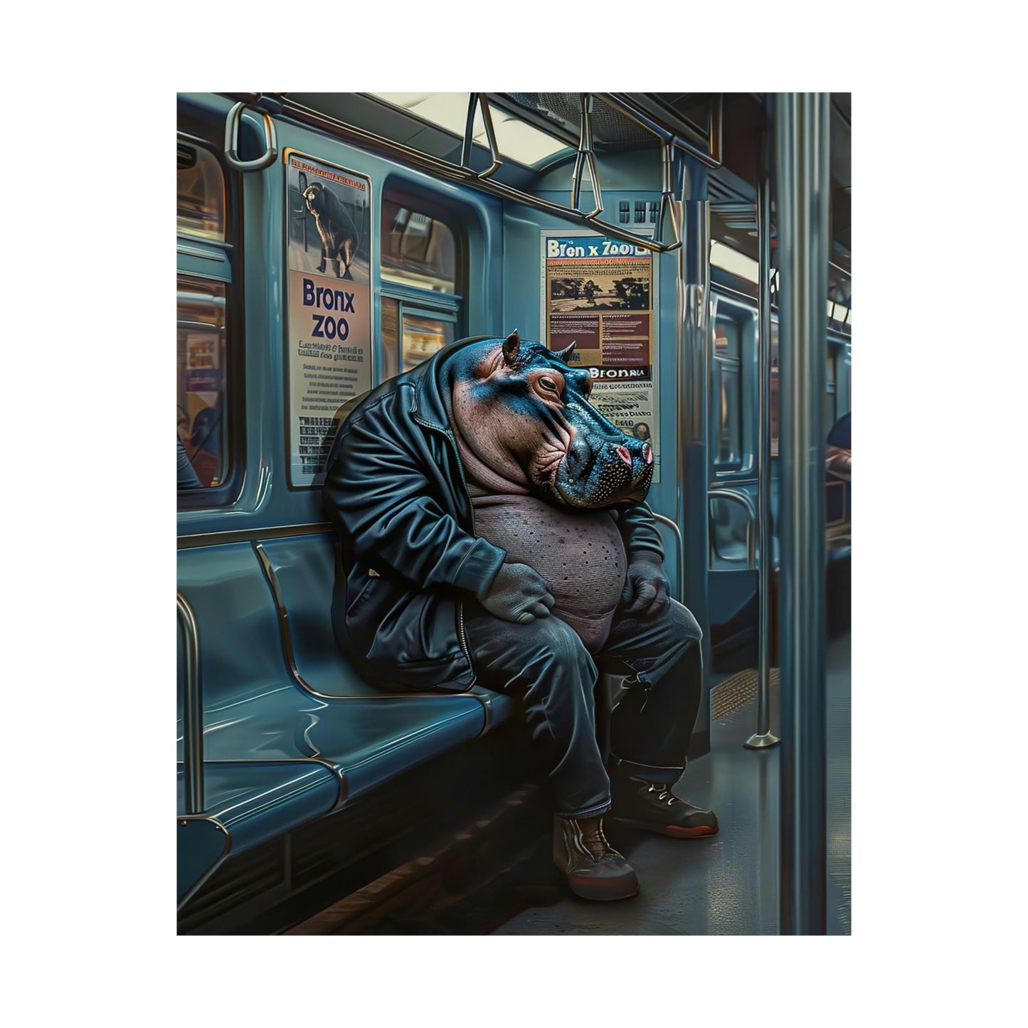 Hippo in NY Subway, Hippo Wall Art