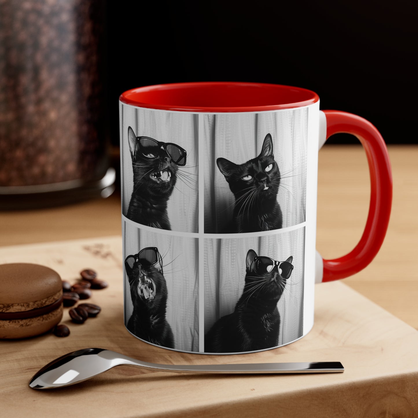 Black Cat Photo Booth Accent Coffee Mug, 11oz