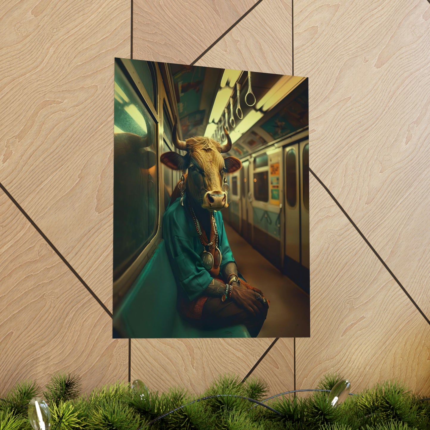 Cow in NY Subway, Cow Wall Art