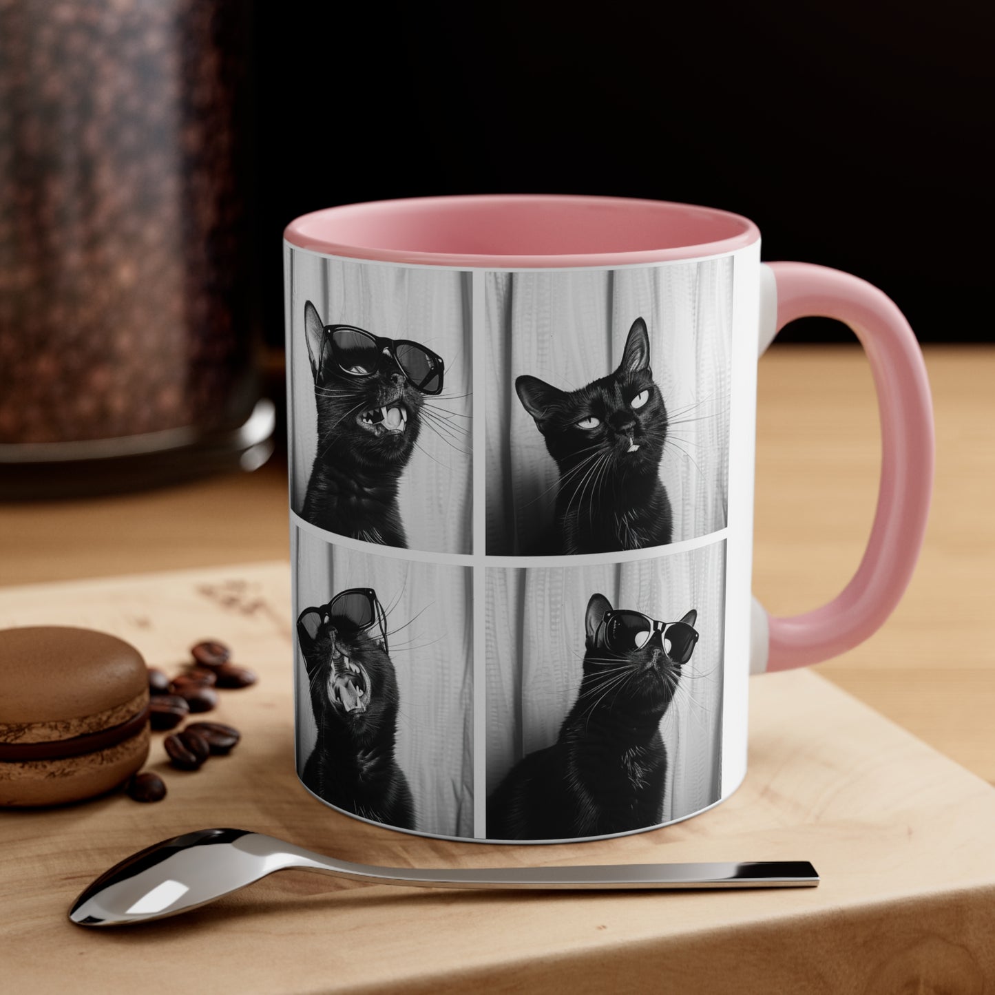 Black Cat Photo Booth Accent Coffee Mug, 11oz