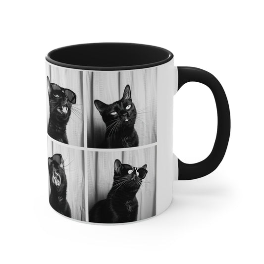 Black Cat Photo Booth Accent Coffee Mug, 11oz