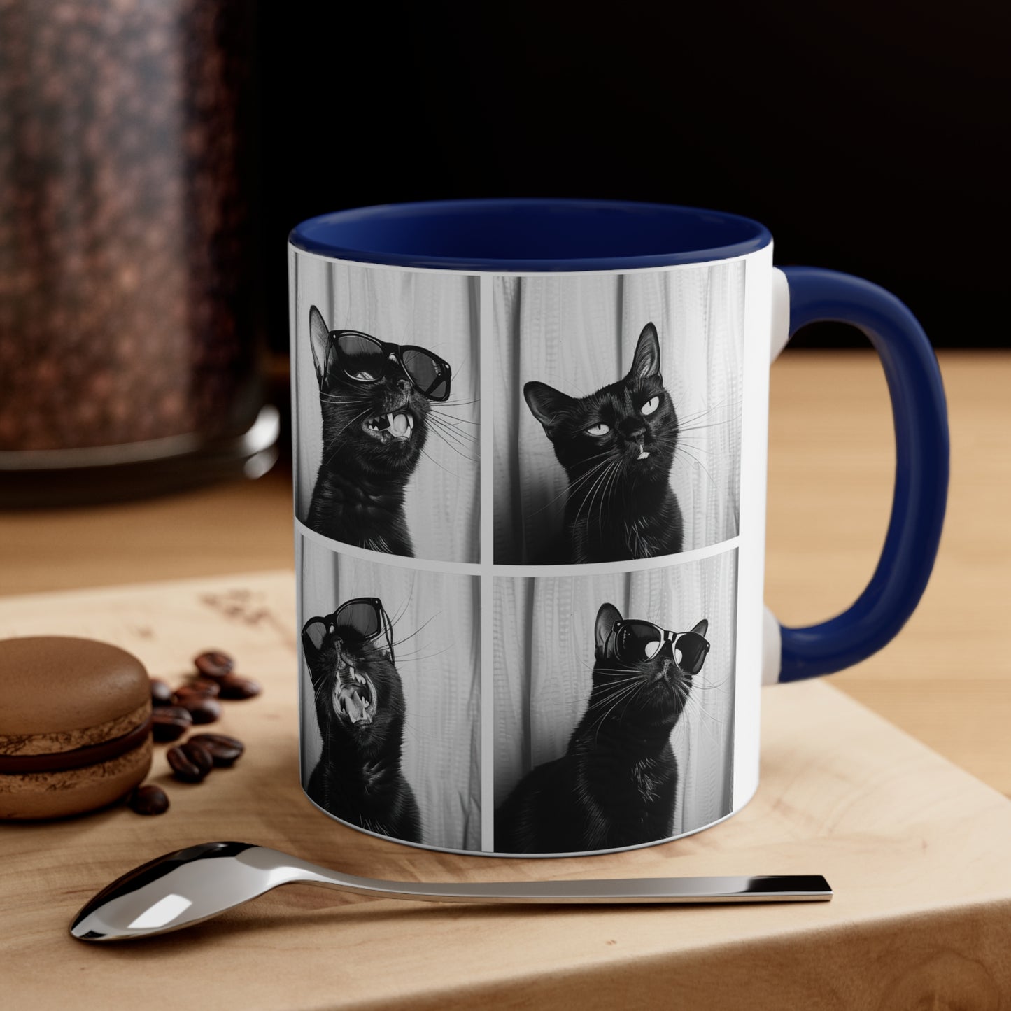 Black Cat Photo Booth Accent Coffee Mug, 11oz