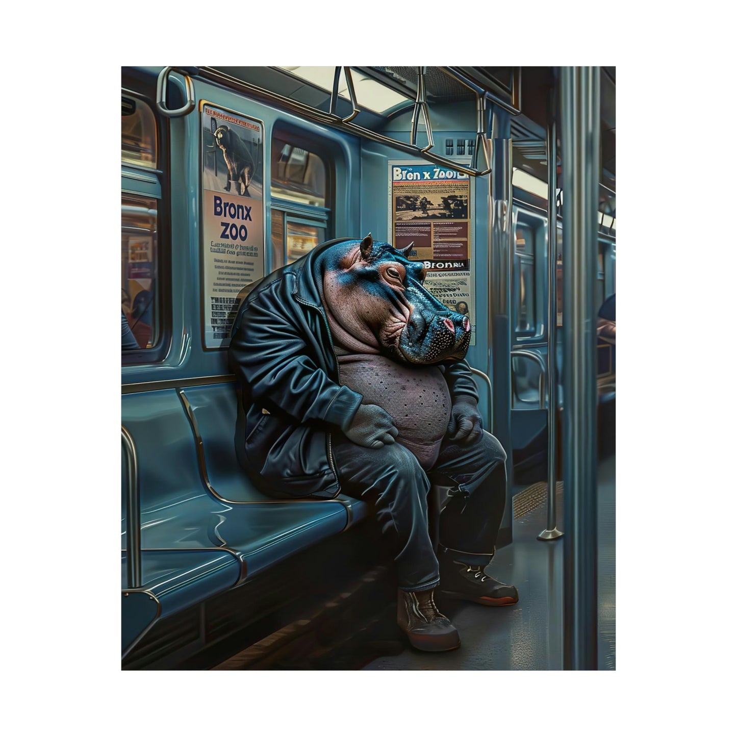 Hippo in NY Subway, Hippo Wall Art