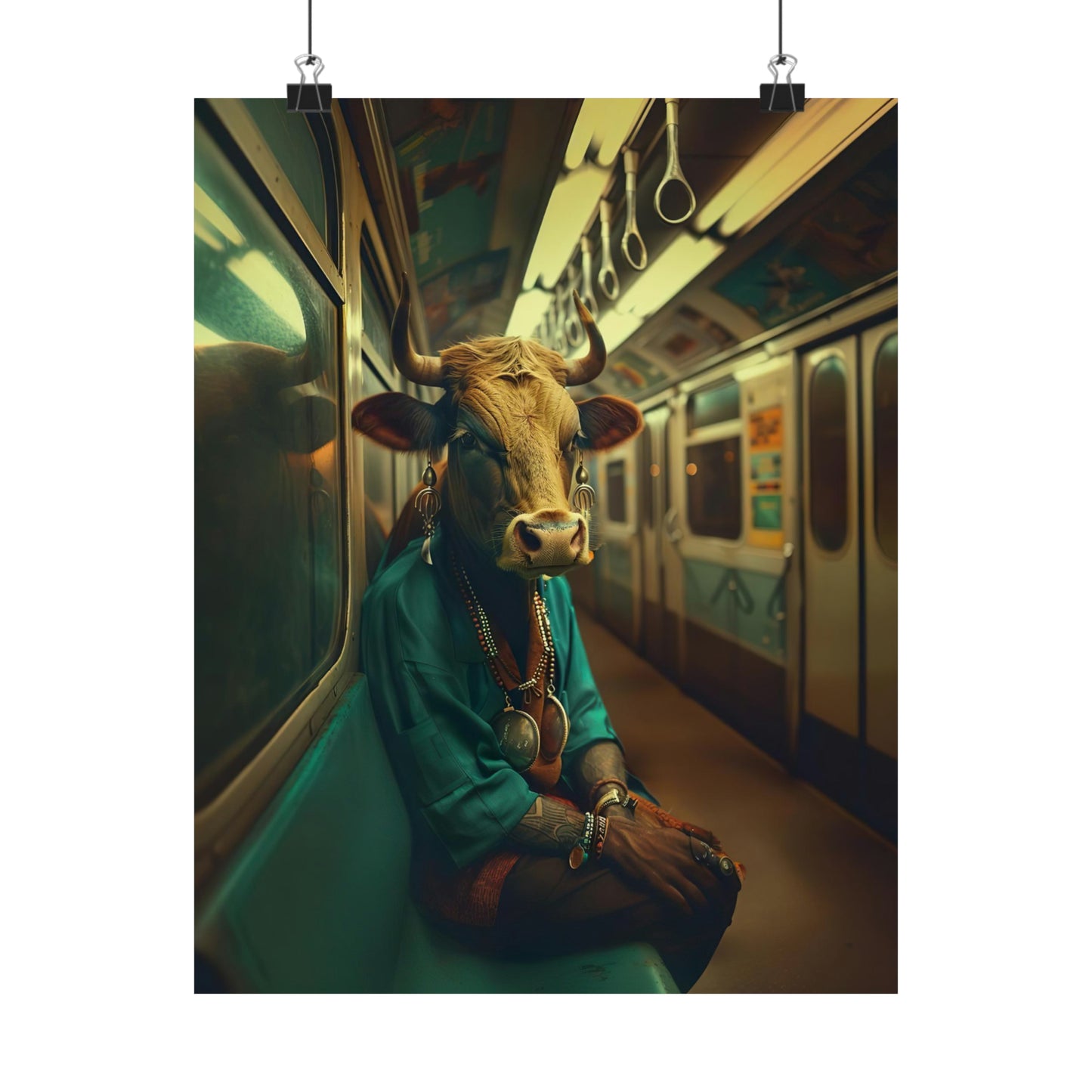 Cow in NY Subway, Cow Wall Art