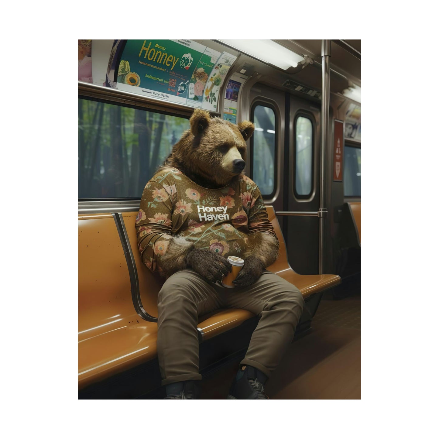 Bear in NY Subway, Bear Wall Art