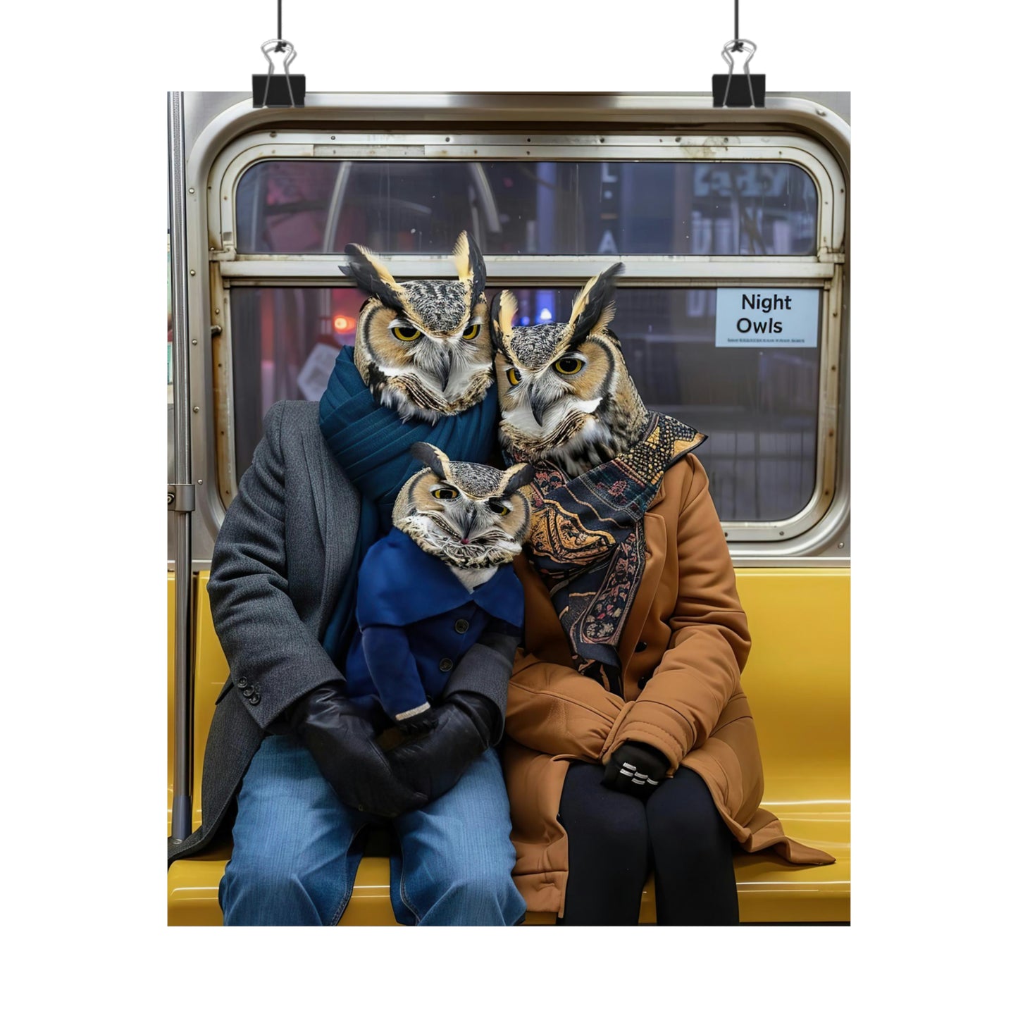 Owl Family in NY Subway, Owl Family Wall Art