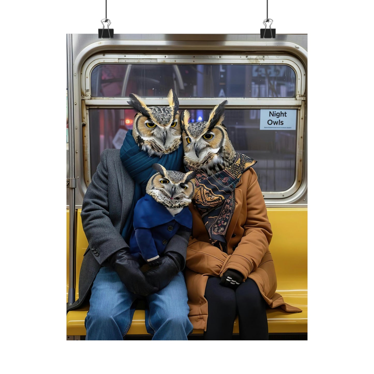 Owl Family in NY Subway, Owl Family Wall Art