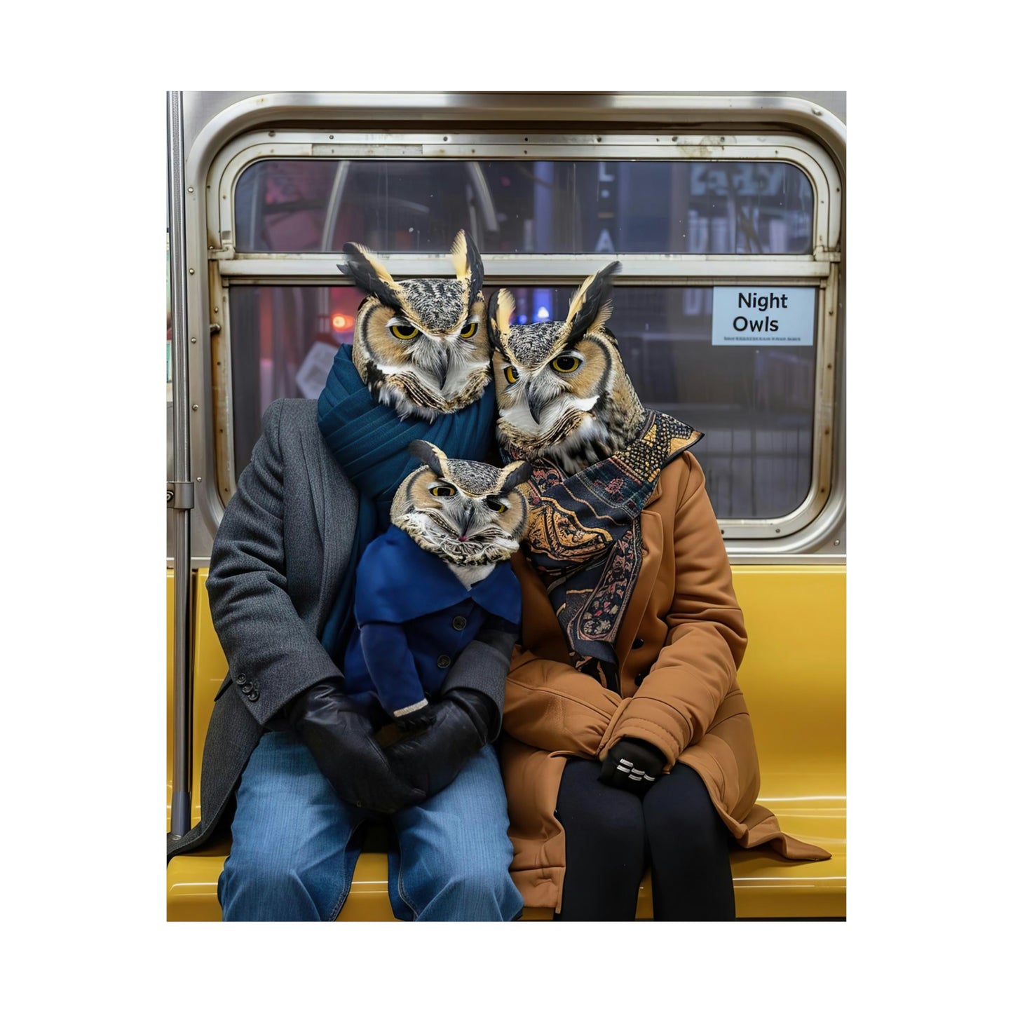 Owl Family in NY Subway, Owl Family Wall Art