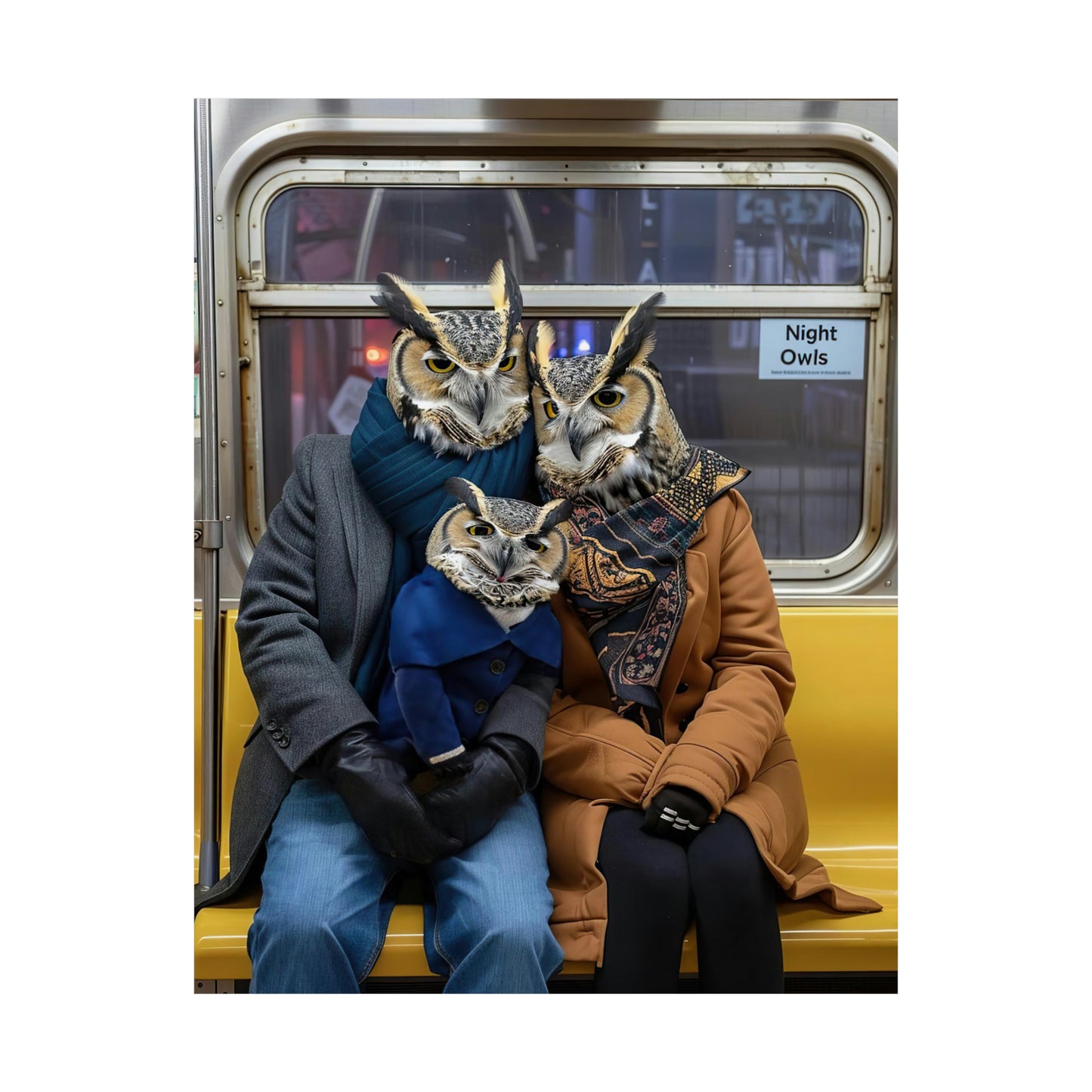 Owl Family in NY Subway, Owl Family Wall Art