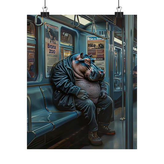 Hippo in NY Subway, Hippo Wall Art